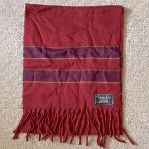 CHRISTIAN DIOR red Cashmaire acrylic scarf, 11'' x 55''.